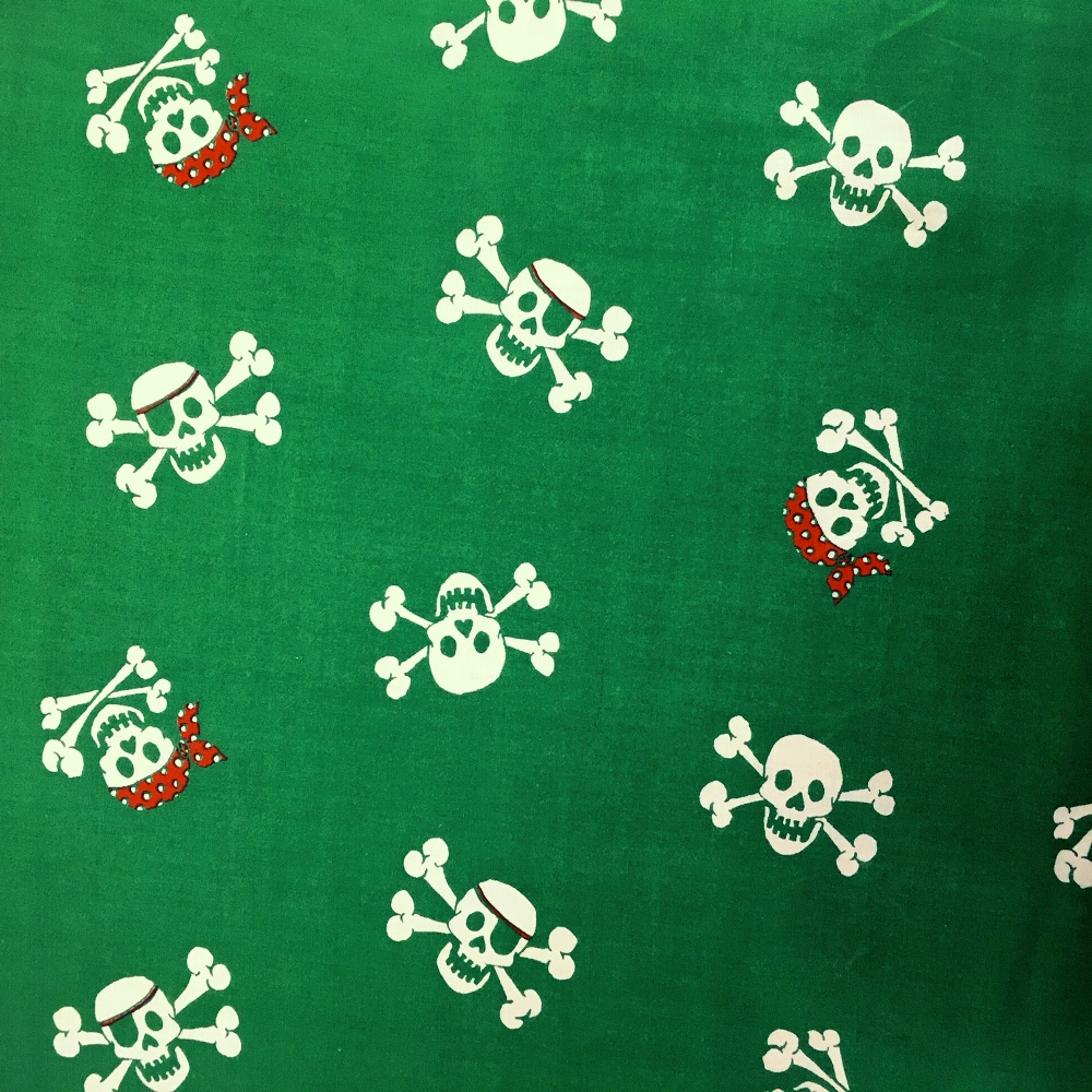 Halloween Fabric Skulls on Green